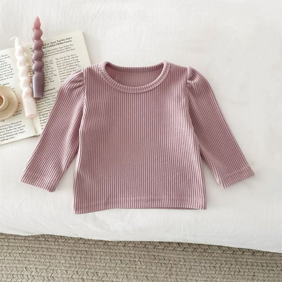 LFEOOST Baby Long Sleeve Shirts Toddler Tshirt Ribbed Undershirts for Girls Boys cotton Clothes 6 Months-3 Years Pink 2Y