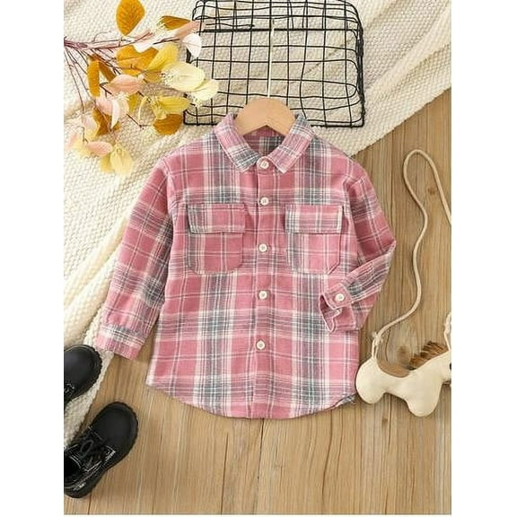 LFEOOST Boy Button Down Shirt Kid Flannel Shirt Toddler Plaid Shirt Boys Western Shirts Long Sleeve Shirt for Girls Hot Pink 4 Years