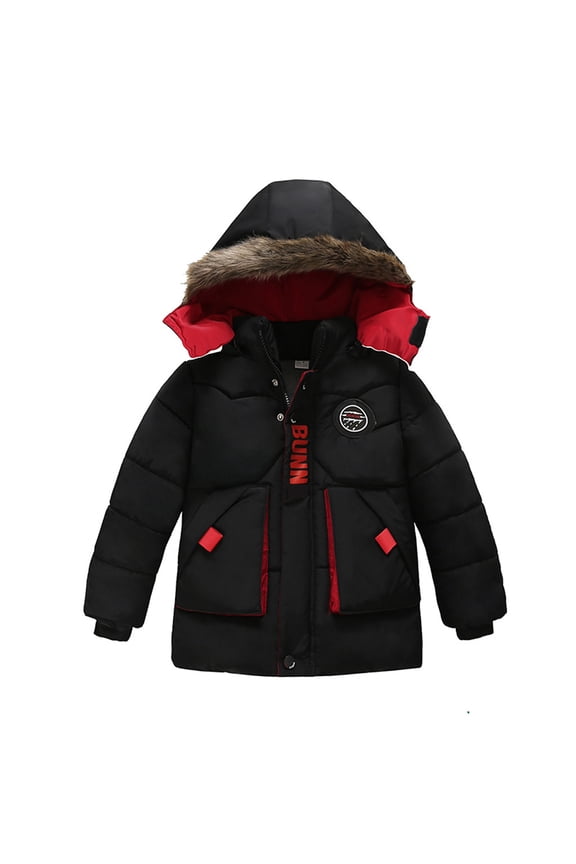 Boy Jackets 2-6 Years Old Children Winter Boy Jacket Coat Hooded Coat Fashion Kids Warm Clothes Jacket Boys Black 120/XXL