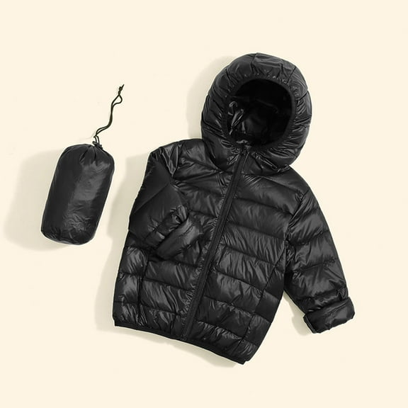 LFEOOST Boy and Girls Waterproof Coat Winter Lightweight Puffer Jackets Hooded Outerwear (Black, 130)