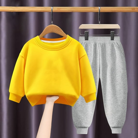 LFEOOST Boys Girls Autumn Solid Color Cotton Long Sleeve Round Neck Sweatshirt Set Kid Outfits for Girls Orange 8 Years
