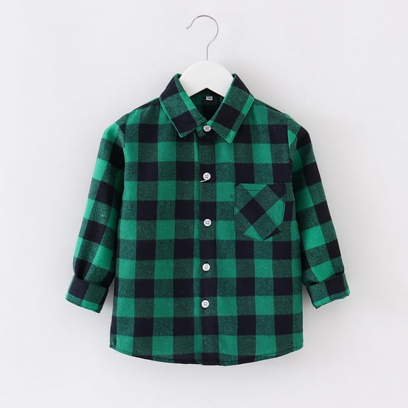 LFEOOST Boys' Girls' Fashion Flannel Shirt Jackets Plaid Long Sleeve Lapel Button Down Shacket Fall Winter Coat Outwear Casual Green 12-18 Months