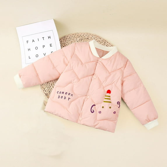 LFEOOST Boys Girls Long Sleeve Button Padded Jacket Water Wave Quilted Cotton Thick Outerwear Soft Warm Tops Pink 100