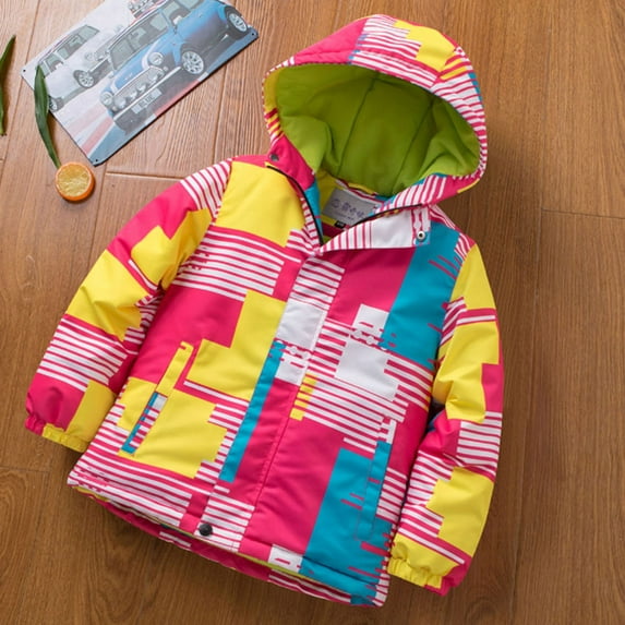 LFEOOST Boys Winter Waterproof Ski Jacket Kids Fleece Lined Warm Snow Coat with Hood Hot Pink 5-6 Years
