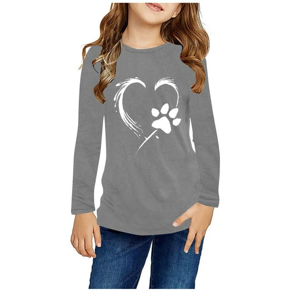 LFEOOST Boys and Girls Clothes Fall Casual Long Sleeve Love Heart Printed T Shirts Kids Loose Soft Lightweighht Pullover Tops Gray 3 Years