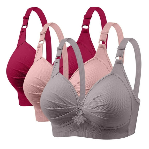 LFEOOST Bras for Women 3PC No Steel Comfortable Breathable Full Coverage Gathering Plus Size Brassiere Daily Underwear Multicolor M