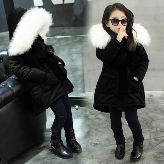 LFEOOST Cute Winter Warm Jacket Toddler Kids Thick Girls Hooded Windproof Outwear Coat Girls Kids Winter Jacket Black 140