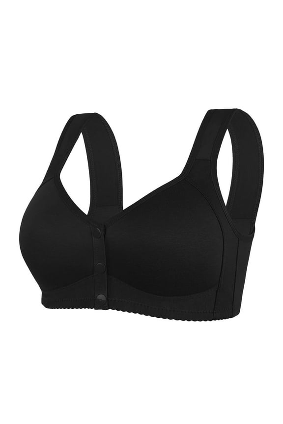 Daisy Bras for Older Women Front Closure Breathable Cotton Bras No Underwire Comfy Soft Bras with Support and Lift Black 44