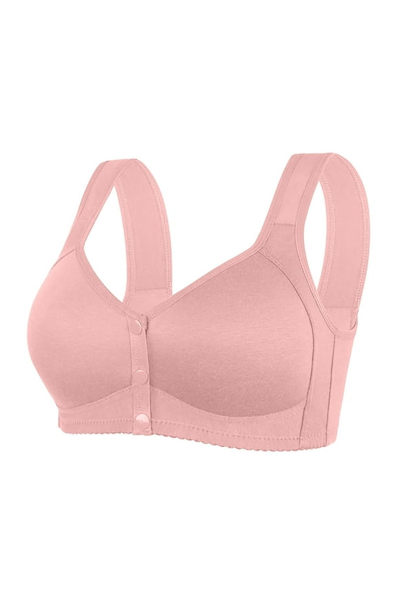 Daisy Bras for Older Women Front Closure Breathable Cotton Bras No Underwire Comfy Soft Bras with Support and Lift Pink 46