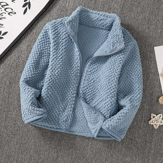 LFEOOST Girls Boys Fleece Jacket Kids Winter Coat Lightweight Full-Zip Spring Fall Windbreaker Blue 4-5Years