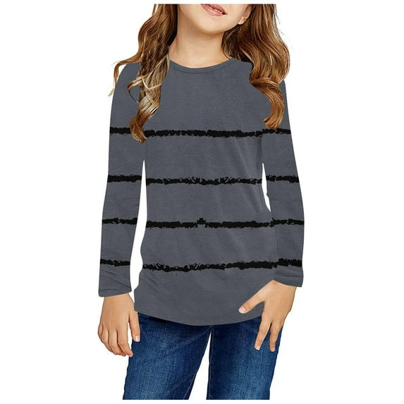 LFEOOST Girls Casual Long Sleeve Shirts Round Neck Tops Loose Fit Tunic Blouses Christmas Gifts for Teen Girls Birthday Gifts for Teen Girls Gray 9 Years