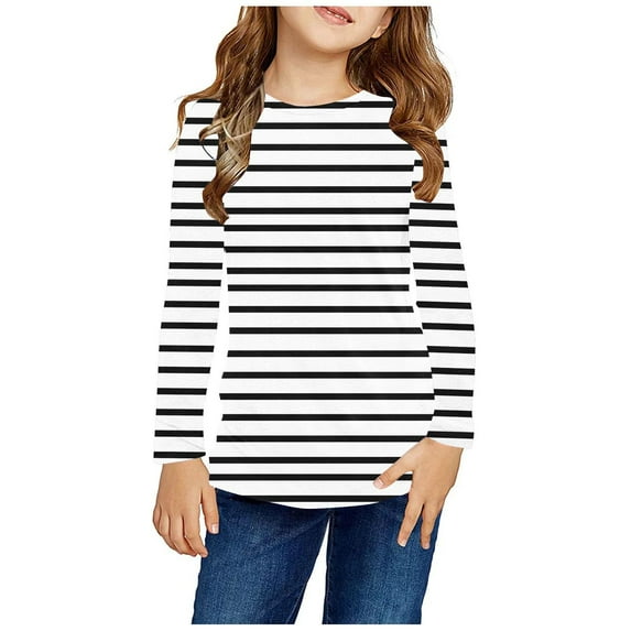 LFEOOST Girls Casual Long Sleeve T Shirts Crewneck Tunic Tops Kids Button Striped Tee Blouses Birthday Gifts for Teen Girls Black 13 Years