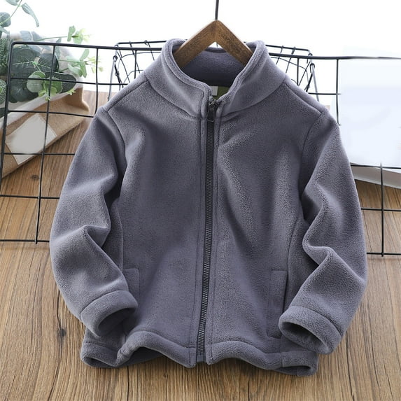 LFEOOST Girls Full Zip Soft Fleece Jacket Outerwear Coat with Pockets Winter Clothes for Boys Girls 18 Months-10 Years Gray 7 Years