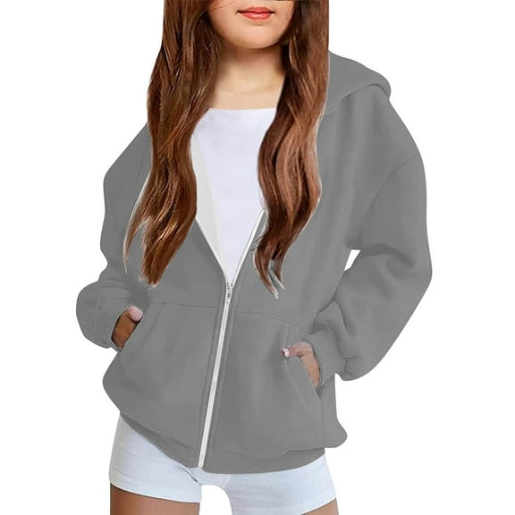 LFEOOST Girls Gardient Color Hoodies Pullover Full Zip Oversized Sweatshirt Teen Girls Y2k Tops Cute Hooded Jacket (Gray, 4 Years)