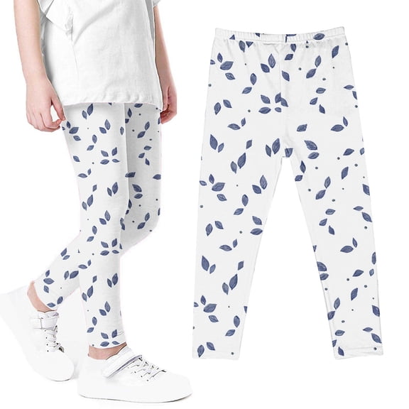 LFEOOST Girls Leggings Athletic Yoga Pants Tights Trousers Activewear Girls' Leggings Print Ankle Length High Waist Stretch Pants Blue 6 Years