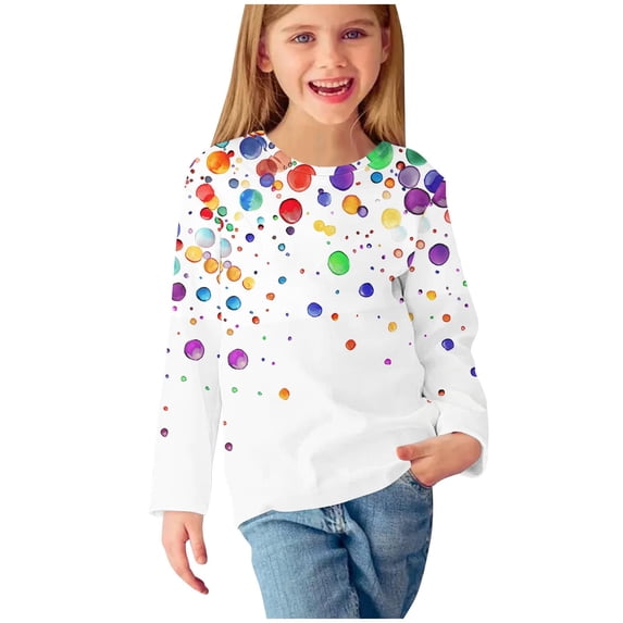 LFEOOST Girls Long Sleeve Shirts Soft Crewneck Long-Sleeve T-Shirts Basic Tagless Layering Tees Toddler Undershirts Cute Tops for Teen Girls Multicolor 3 Years