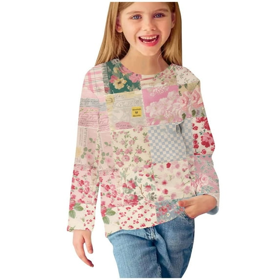 LFEOOST Girls Long Sleeve Shirts Soft Crewneck Long-Sleeve T-Shirts Basic Tagless Layering Tees Toddler Undershirts Cute Tops for Teen Girls Multicolor 7 Years