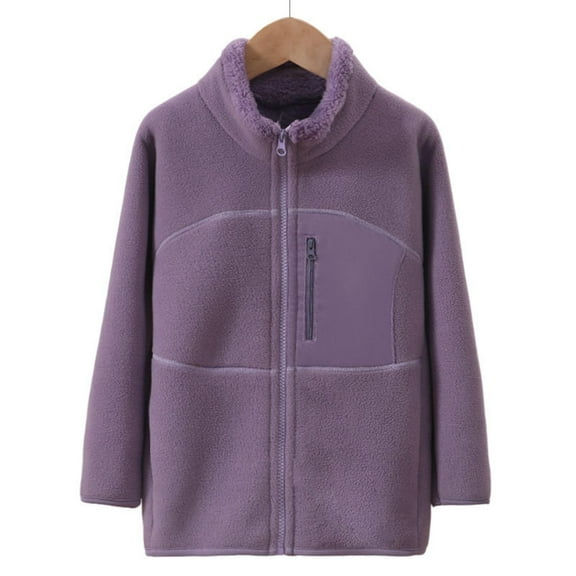 LFEOOST Girls and Boys Sherpa Fleece Thick Plush Jacket Coat Winter Warm Windproof Stand Collar Casual Long Sleeve Soft Tops (Purple, 6 Years)