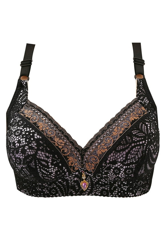 High Support Bra for Women Wireless Full-Coverage Bra Sexy Lace Push Up Bra Full Figure Bra Leisure Bras Bralette Black M