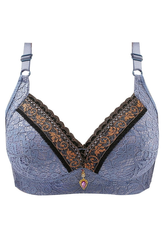 High Support Bra for Women Wireless Full-Coverage Bra Sexy Lace Push Up Bra Full Figure Bra Leisure Bras Bralette Blue XL