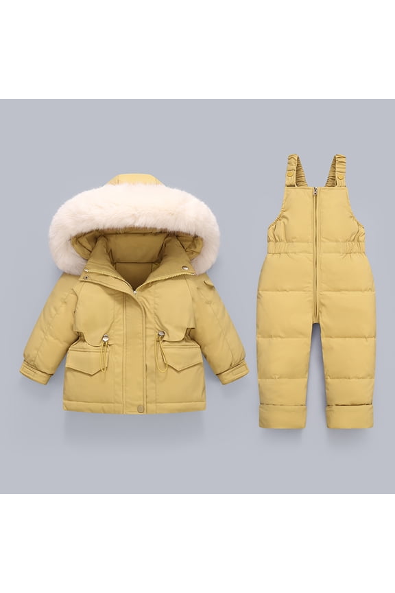 Kids 2-Piece Padded Snowsuit Toddler Baby Boys Girls Winter Wear Ski Jacket & Snow Bib Pants Ski Suit (2 Years, Yellow)