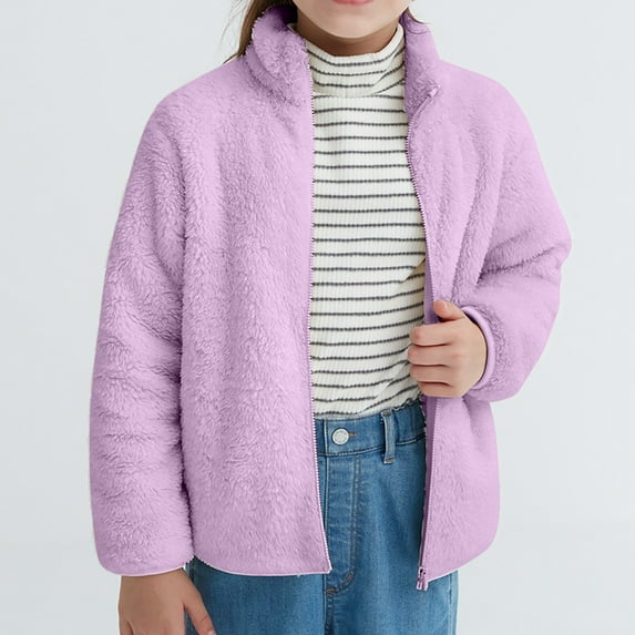 LFEOOST Kids Girls Boys Fleece Full-Zip Jacket Coat with Pocket Fall Winter Warm Outerwear Snowsuit Purple 150