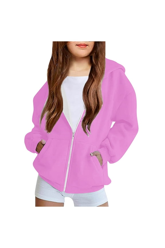 Kids Gradient Fleece Hooded Jacket 2024 Trendy Tie-Dye Zip Loose Coat Childrens Girls Boys Outwear for 4-12 Year Old (Pink, 8 Years)