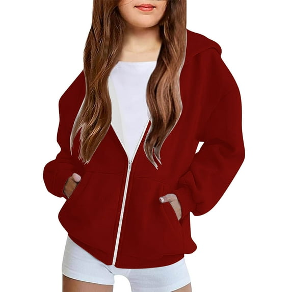 LFEOOST Kids Gradient Fleece Hooded Jacket 2024 Trendy Tie-Dye Zip Loose Coat Childrens Girls Boys Outwear for 4-12 Year Old (Wine, 10 Years)