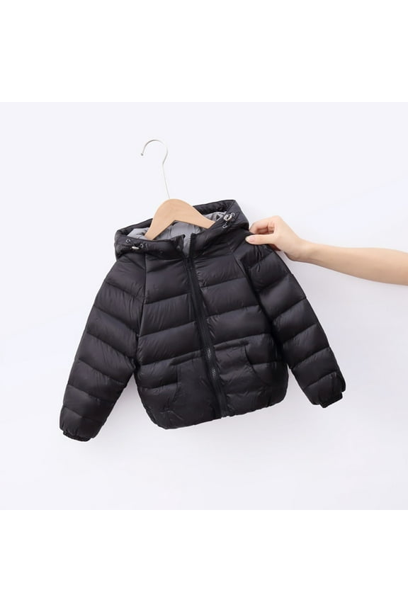 Kids Lightweight Puffer Jacket Packable Bubble Coat Down Cotton Coats Zip Up Hooded Outwear Jacket for Baby Infant Kids Black 140