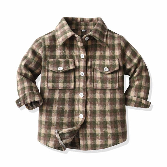 LFEOOST Kids Toddler Baby Boys Girls Flannel Shirt Jacket Plaid Printed Cardigan Long Sleeve Lapel Outwear Fall Shacket Coats Khaki 6-12 Months