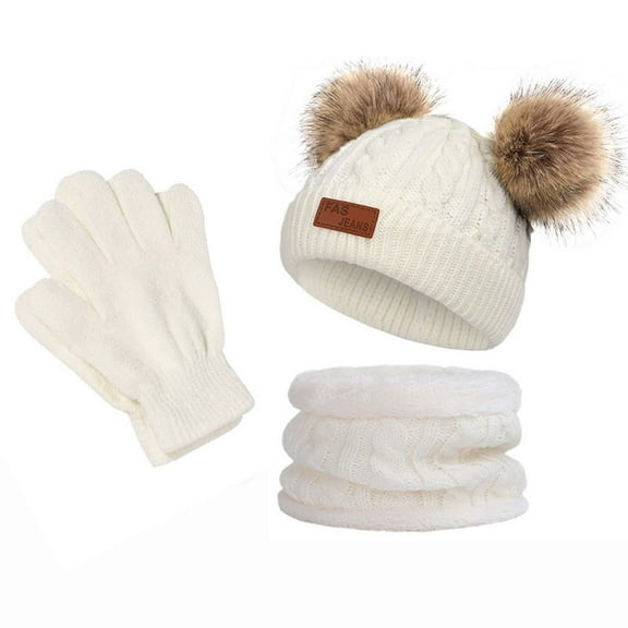 LFEOOST Kids Winter Beanie Hat Scarf Gloves Set Knit Warm Toddler Winter Cap Gloves Neck Warmer for Boys Girls 1-8 Year Fashion Hats for Kids Clearance