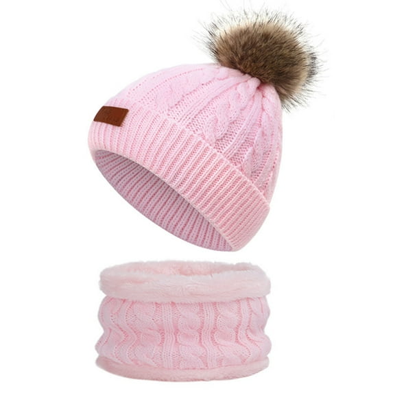 LFEOOST Kids Winter Beanie Hat and Scarf Set 2-Piece for Boys and Girls 1-8 Years Cold Snow Knit Cap with Fleece Lining