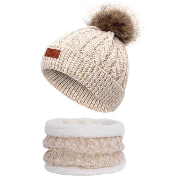 LFEOOST Kids Winter Beanie Hat and Scarf Set 2-Piece for Boys and Girls 1-8 Years Cold Snow Knit Cap with Fleece Lining