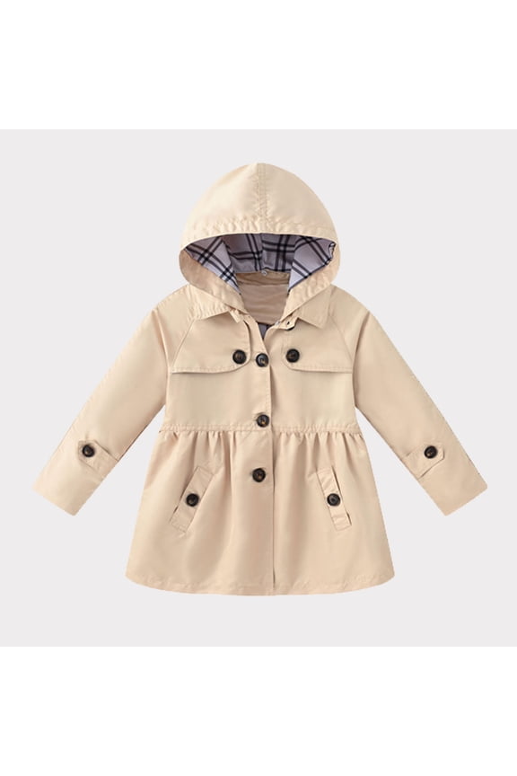 Kids Winter Coat Size 6 Toddler Kids Girls Boys Casual Button Soild Jacket Coat Long Sleeve Hooded Kids Padded Jackets Beige 7-8Years