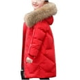 thumbnail image 1 of LFEOOST Little/Big Kids Girls 2024 New Winter Thick Coat Hooded Furry Collar Solid Color Zipper Button Coat Girls Winter Coat (Red, 14 Years), 1 of 8