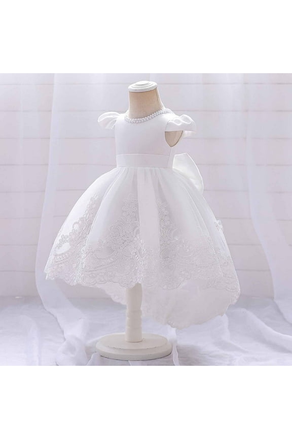 Newborn Embroidered First Communion Wedding Princess Dresses Kids Baptism Birthday Prom Ball Gown Age 1-8 Years (White, 90)