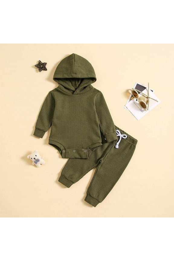 Newborn Infant Baby Girl Clothes Long Sleeve Hoodie Sweatshirt Tops with Drawstring Pants Trousers Kids Comfy Outfits Army Green 0 Months