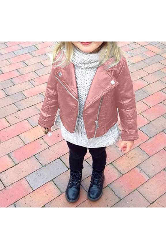Outwear Baby Jacket Turn-Down Short Coat Winter Leather Autumn Toddler Girls Kids Clothes Kids Winter Coat Pink 12-18 Months
