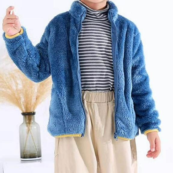 LFEOOST Puff Jackets for Girls Little/Big Kids Boys and Girls Solid Color Zipper Long Winter Jackets for Kids Girls Blue 8-9Years