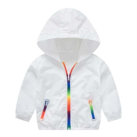 LFEOOST Summer Fall Outdoor Jacket 1-12 Years Kids Boys Girls Sun Protection Hoodie Jacket Toddler Lightweight Breathable Outwear White 130
