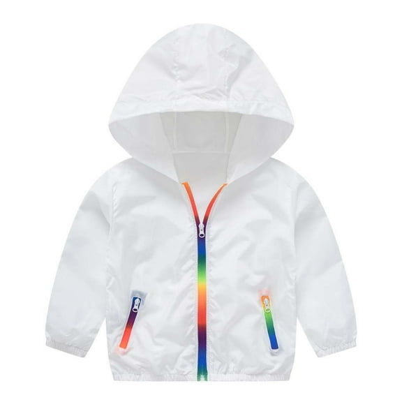 LFEOOST Summer Fall Outdoor Jacket 1-12 Years Kids Boys Girls Sun Protection Hoodie Jacket Toddler Lightweight Breathable Outwear White 130