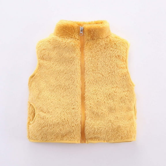 LFEOOST Toddler Baby Boy Girl Fleece Vest Fuzzy Sleeveless Waistcoat Fall Winter Faux Fur Outerwear Jacket with Pocket, 1-2 Years, Yellow
