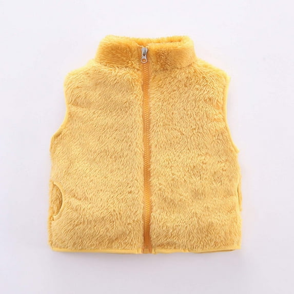 LFEOOST Toddler Baby Boy Girl Fleece Vest Fuzzy Sleeveless Waistcoat Fall Winter Faux Fur Outerwear Jacket with Pocket, 6-12 Months, Yellow
