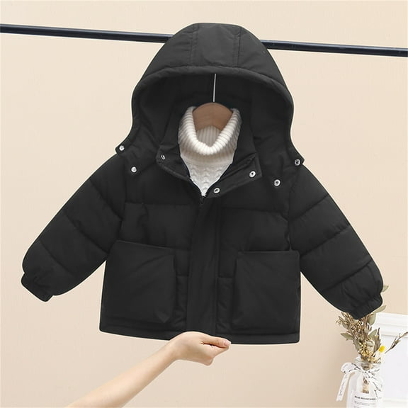 LFEOOST Toddler Baby Clothes Boys Long Sleeve Cotton Winter Coat with 2 Big Pocket Hooded Padded Jacket Outfits Black 3 Years