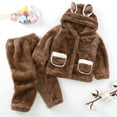 thumbnail image 1 of LFEOOST Toddler Baby Fleece Pants Pullover Tops Set Winter Warm Sweatshirt Pants 2pcs Set with Bear Warm Hooded Outfits Coffee 10 Years, 1 of 6