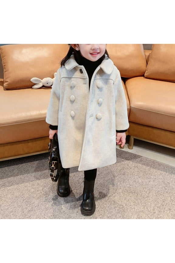 Toddler Baby Girl Winter Coat Dress Coat Warm Jacket Long Sleeve Button Trench Coat Kids Peacoat Outwear Clothes Beige 6-7 Years