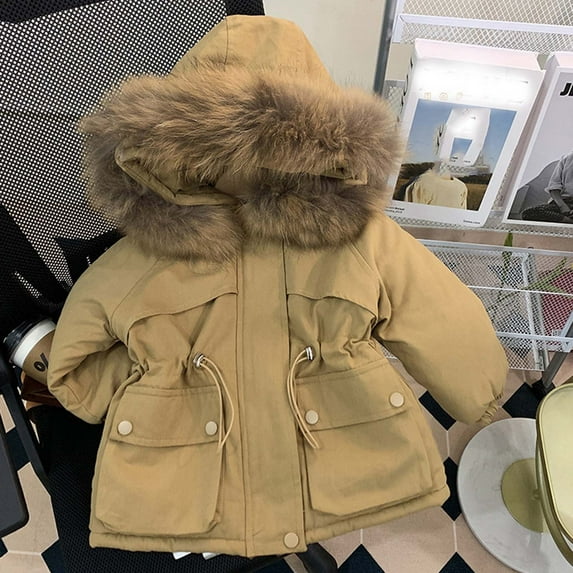 LFEOOST Toddler Boy Winter Coat Toddler Kids Baby Boy Girl Winter Hooded 3d Ear Snowsuit Parka Windproof Overcoat Outerwear (Khaki, 4 Years)