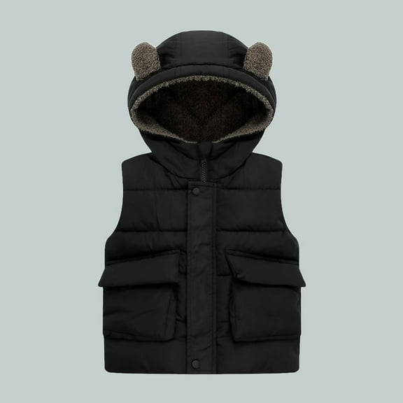 LFEOOST Toddler Boys Girls Hooded Puffer Vest Padded Warm Winter Jacket Sleeveless Bear Ears Zipper Up Coat with Pocket Black 120