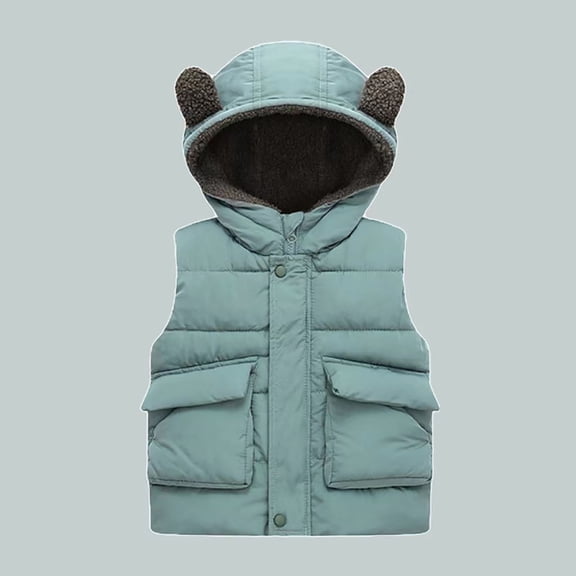 LFEOOST Toddler Boys Girls Hooded Puffer Vest Padded Warm Winter Jacket Sleeveless Bear Ears Zipper Up Coat with Pocket Light Blue 130