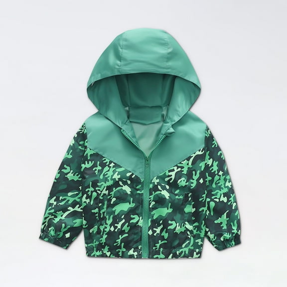 LFEOOST Toddler Boys Girls Lightweight Jacket Cute Print Zip Windbreaker Coats Hooded Trendy Casual Outerwear Green 5-6 Years